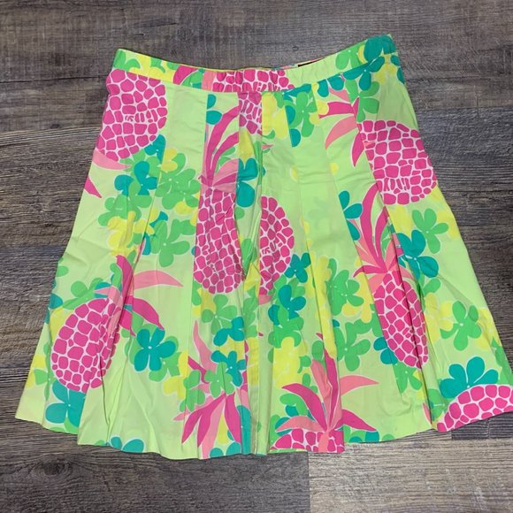 Guess Jeans Pleated Pineapple & floral tropical skirt Sz 4 Pink Green Yellow - Picture 1 of 4
